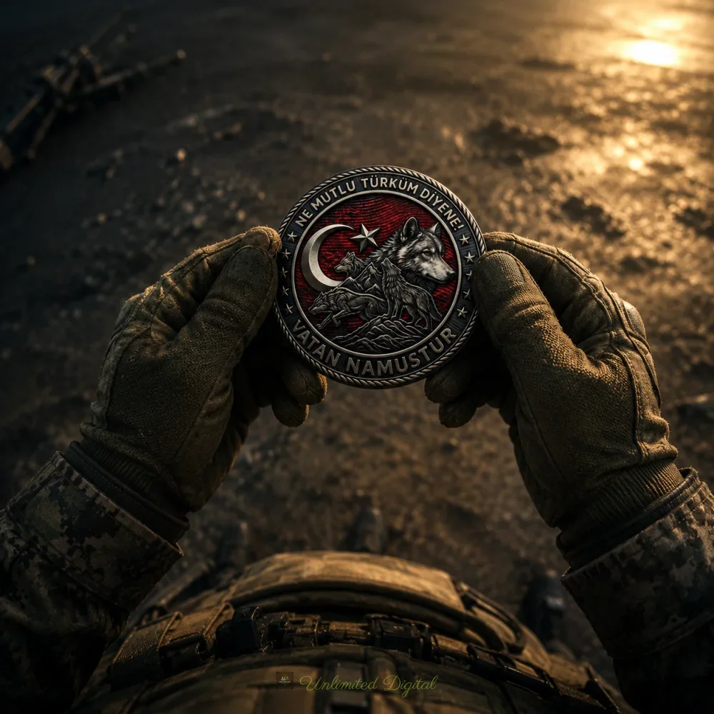Ne Mutlu Türküm Diyene / Vatan Namustur" Kurt Temalı 3D Kabartmalı TPU Peç – UV Baskılı Taktik Arma