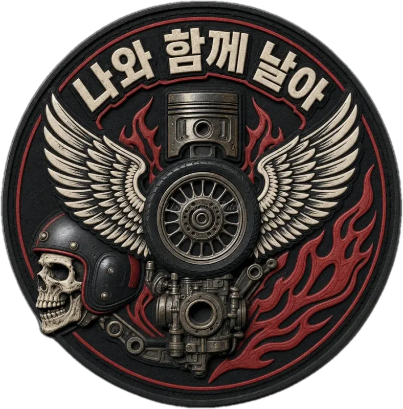 Korean '나와 함께 날아' (Fly with Me) Themed 3D Embossed TPU Patch | UV Printed Biker Badge